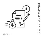 conditions loan or credit, icon, settlement service, financial contract and salary, legal agreement, payment cost, thin line symbol on white background - editable stroke vector illustration eps10