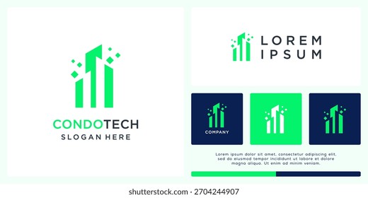 Condo tecnologia logotipo design edifício abstrato