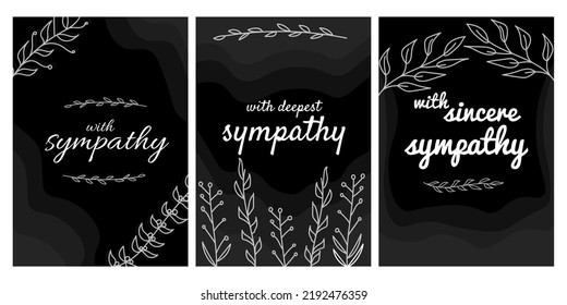 condolence card set, with sympathy lettering on a restrained postcard vector illustration