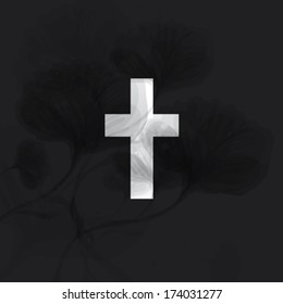 Condolence / Elegant monochrome card with floral Cross