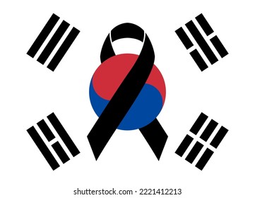 Condolences for South Korea illustration background template. Flag with black awareness ribbon vector. Vector eps 10