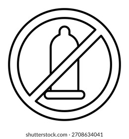 Kondom-Verbot dünne Linie Symbol, Schutzkonzept. Vektorgrafiken. Verbotenes, verbotenes Artikelzeichen auf weißem Hintergrund, Umrissstilsymbol für Mobil- oder Webdesign