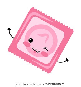 Condom. Barrier method of contraception. Happy kawaii character.