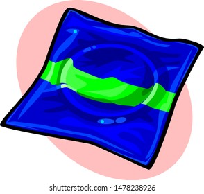 Condom in blue-green soft packaging. safe sex