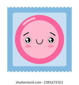 Caricatura de preservativos. Caricatura llena condón. Sexo seguro, anticoncepción, ayuda. Conservante de emoji lindo. Ilustración vectorial aislada en un fondo blanco.