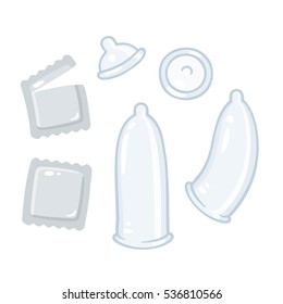 Dibujos de caricaturas de preservativo. Sexo seguro e ilustración de la anticoncepción.