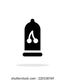 Condom with cherry flavored icon on white background. Vector illustration.