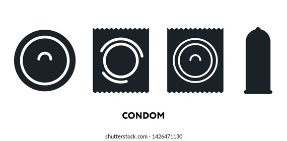 Condom Contraception Packaging Wrapper Latex Safety. Vector Flat Line Icon Illustration.
