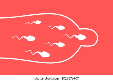 Condom as contraceptive method to prevent pregnancy after ejaculation of ejaculate wih sperms. Birth control for male and man. Vector illustration