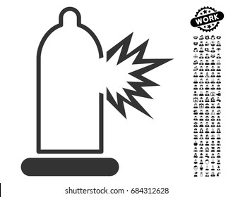 Condom Damage icon with black bonus work pictures. Condom Damage vector illustration style is a flat gray iconic symbol for web design, app user interfaces.