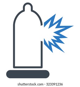 Condom Damage vector icon. Style is bicolor flat symbol, smooth blue colors, rounded angles, white background.