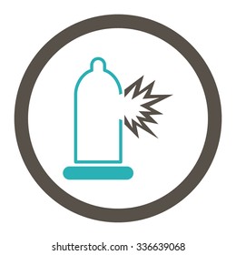 Condom Damage vector icon. Style is bicolor flat rounded symbol, grey and cyan colors, rounded angles, white background.