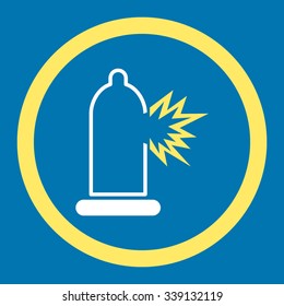 Condom Damage vector icon. Style is bicolor flat rounded symbol, yellow and white colors, rounded angles, blue background.