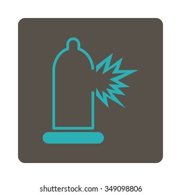 Condom Damage vector icon. Style is flat rounded square button, cyan and grey colors, white background.