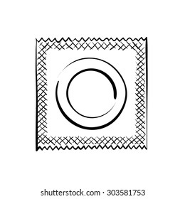 Condom. Doodle image. Isolated on white background. Stock Vector.
