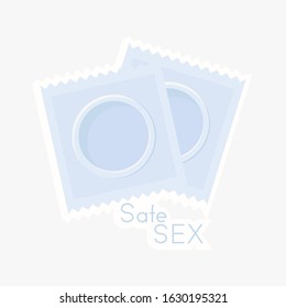 condom flat design vector illustration. Condom Plastic Package with Obvious Circle Product Shape and Toothed Edge - clear  Objects on white Background - Realistic Flat Design 