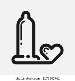 Condom with heart line vector icon. World Contraception Day.