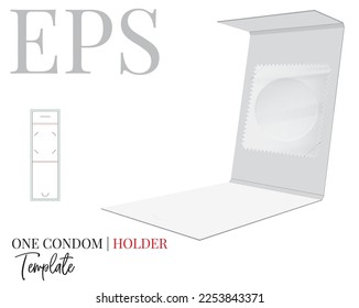 Condom holder die cut template, vector. White blank condom holder mock up isolated on white background. Packaging design. 