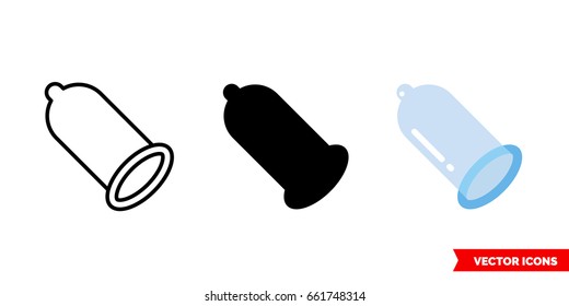 Condom icon of 3 types: color, black and white, outline. Isolated vector sign symbol.
