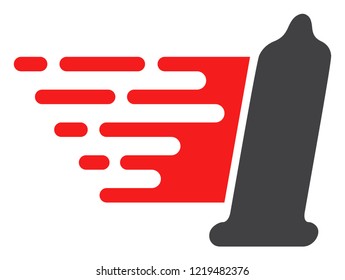 Condom icon with fast speed effect in red and black colors. Vector illustration designed for modern abstraction with symbols of speed, rush, progress, energy.