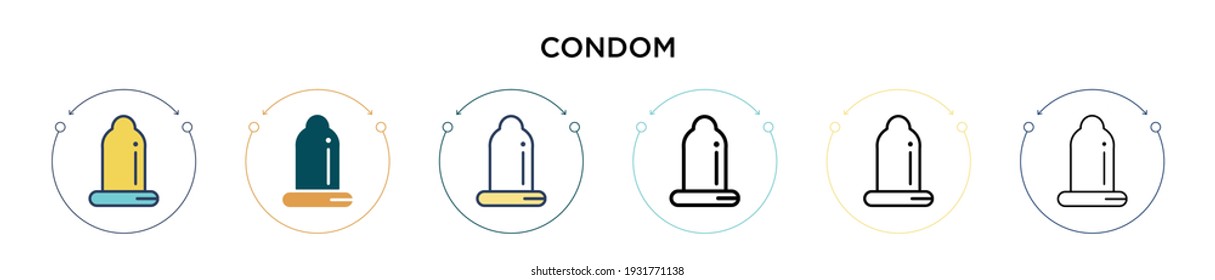 Icono de preservativo en el estilo relleno, delgado, contorno y trazo. Ilustración vectorial de dos diseños de iconos vectores de condón de color y negro se pueden utilizar para móviles, ui, web