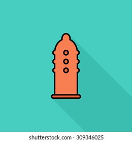 Condom icon. Flat vector related icon with long shadow for web and mobile applications. It can be used as - logo, pictogram, icon, infographic element. Vector Illustration.