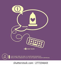 Condom  icon and keyboard design elements. Line icons for application development, web page coding, creative process.
