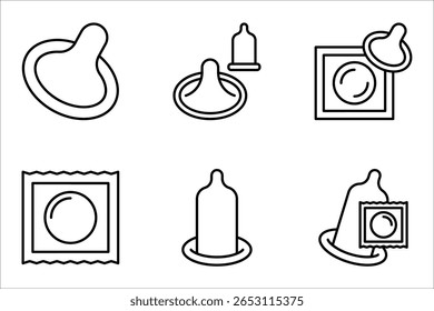 Kondom-Symbolsatz, Vektorgrafik auf weißem Hintergrund.