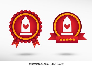 Condom  icon stylish quality guarantee badges. Colorful Promotional Labels