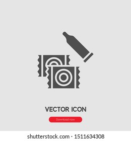 Condom icon vector. Condom symbol. Linear style sign for mobile concept and web design. Condom symbol illustration. Pixel vector graphics - Vector.
