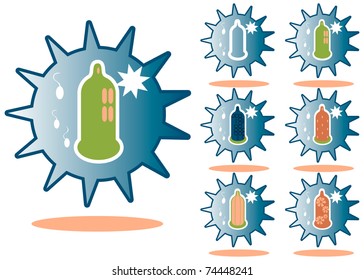 Condom icons emblem tag for web site and presentations