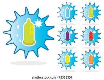 Condom icons emblem tag for web site and presentations