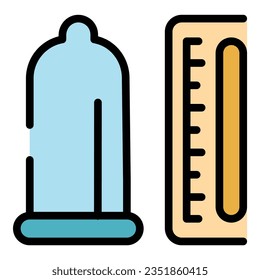 Kondom-Länge Symbol Umrandung Vektorgrafik. Sexualerziehung. Puberto-Geschlecht-Farbe