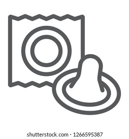 Condom line icon, latex and sex, preservative sign, vector graphics, a linear pattern on a white background, eps 10.
