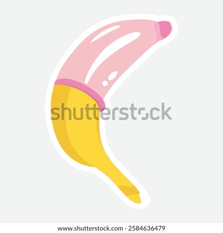 Condom on Banana Vector Sticker - Safe Sex Awareness. Vector illustration of a condom dressed on a banana. Ideal for promoting safe sex, health campaigns, and awareness