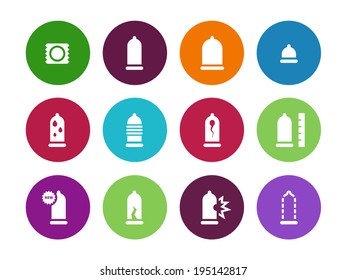 Condom pack circle icons on white background. Vector illustration.