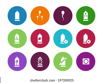 Condom pack circle icons on white background. Vector illustration.