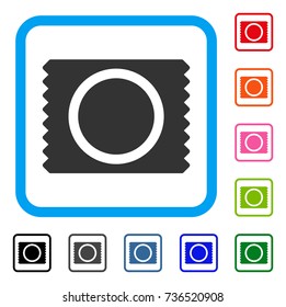 Condom Pack icon. Flat gray iconic symbol in a light blue rounded square. Black, gray, green, blue, red, orange color additional versions of Condom Pack vector. Designed for web and application UI.