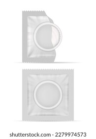 Paquete de preservativos sobre un fondo blanco. Ilustración vectorial.