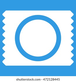 Condom Pack vector icon. Style is flat symbol, white color, rounded angles, blue background.