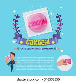 condom  in package with guarantee label. healthy concept - vector illustration