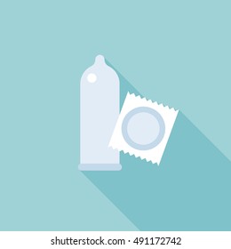 condom and package icon, flat design