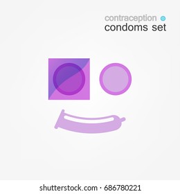 Condom and package icon on white background
