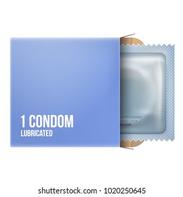 Condom in package on white or transparent background. Latex or non-latex condom in package. Concept for healthcare banner and AIDs or HIV control poster. Realistic vector illustration. 