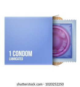 Condom in package on white or transparent background. Latex or non-latex condom in package. Concept for healthcare banner and AIDs or HIV control poster. Realistic vector illustration. 