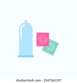 Condom and packages isolated on white background. Vector flat illustration. 