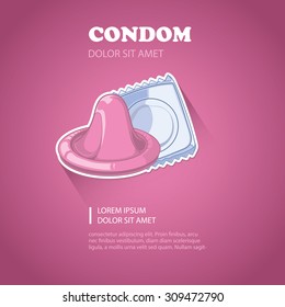 condom picture on pink background with place for your text