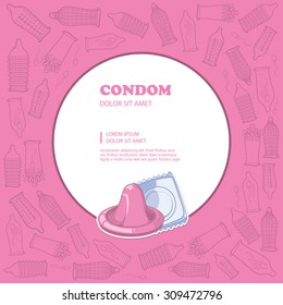 condom picture on pink background with place for your text in round frame