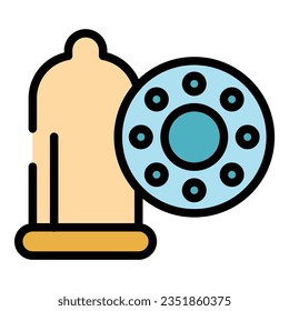 Condom Pillen Symbol Umrissvektor. Geschlechtsberatung. Geschlechtsfarben-flach