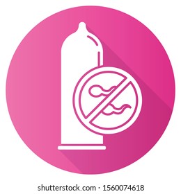 Condom pink flat design long shadow glyph icon. Male contraceptive. Sperm block. Pregnancy prevention. Safe sex. Preservative for healthy intercourse. STI protection. Vector silhouette illustration